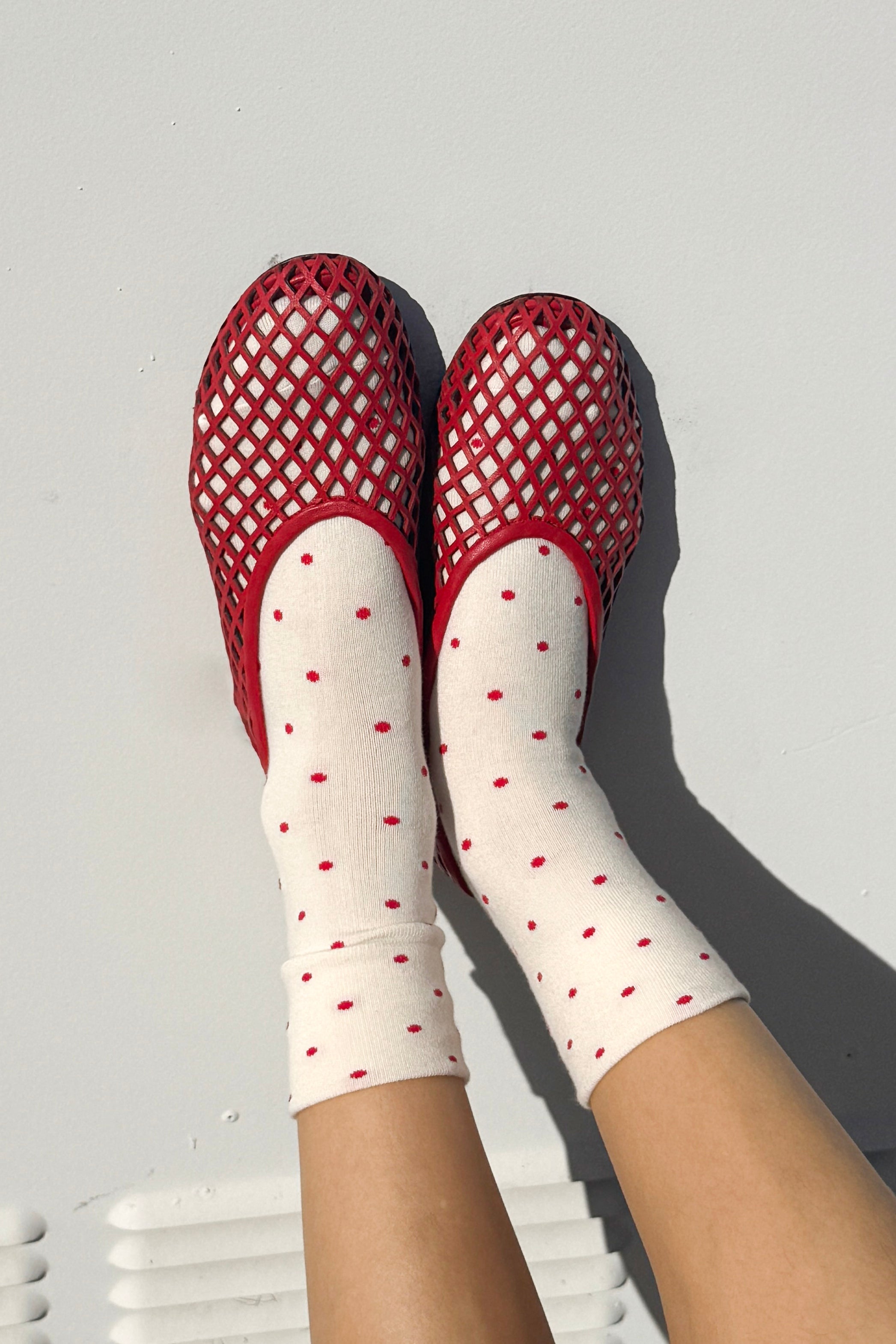 Sneaker Socks - Polka Dot - Cream/Red