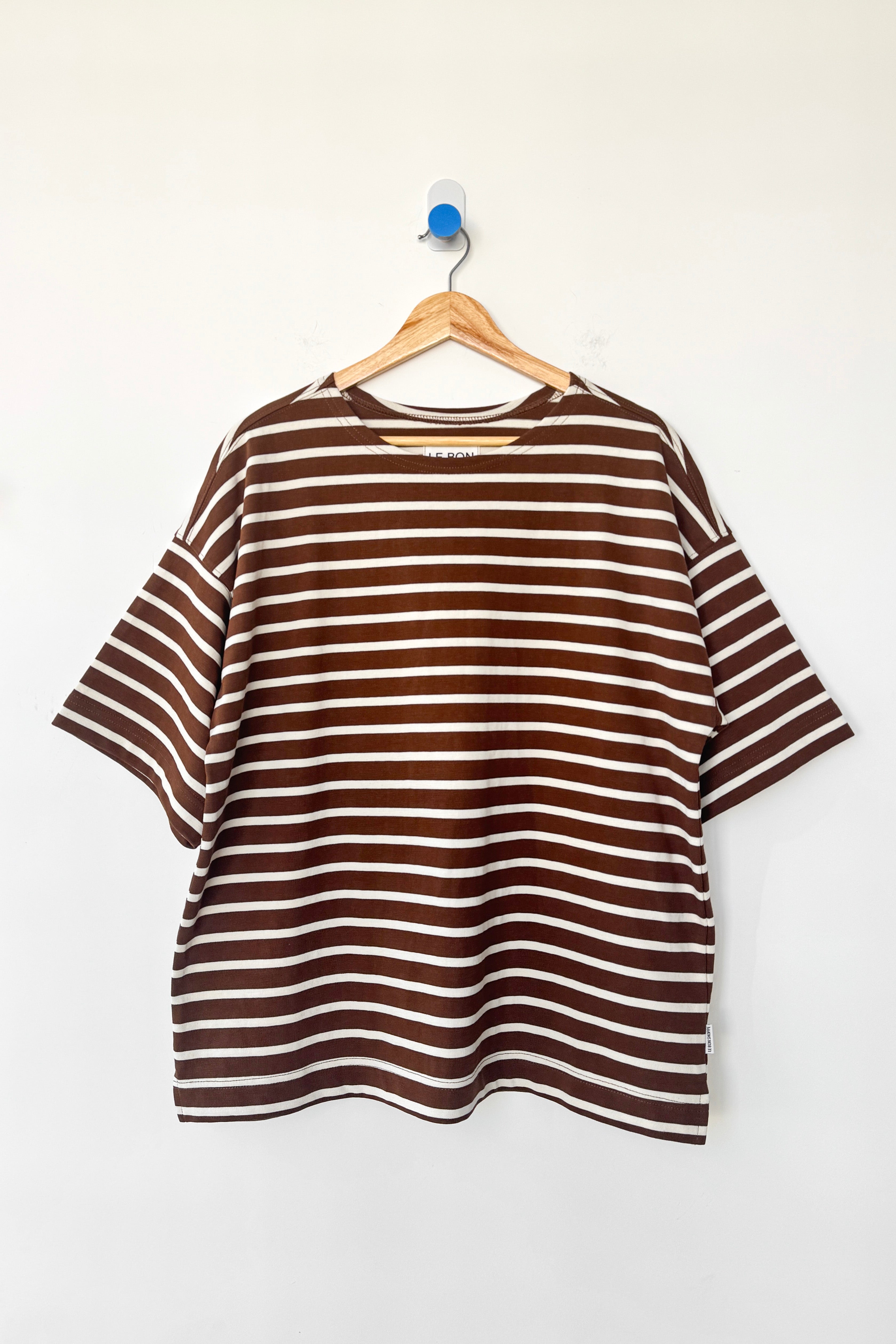 Voyage Tee - White Stripe on Coffee