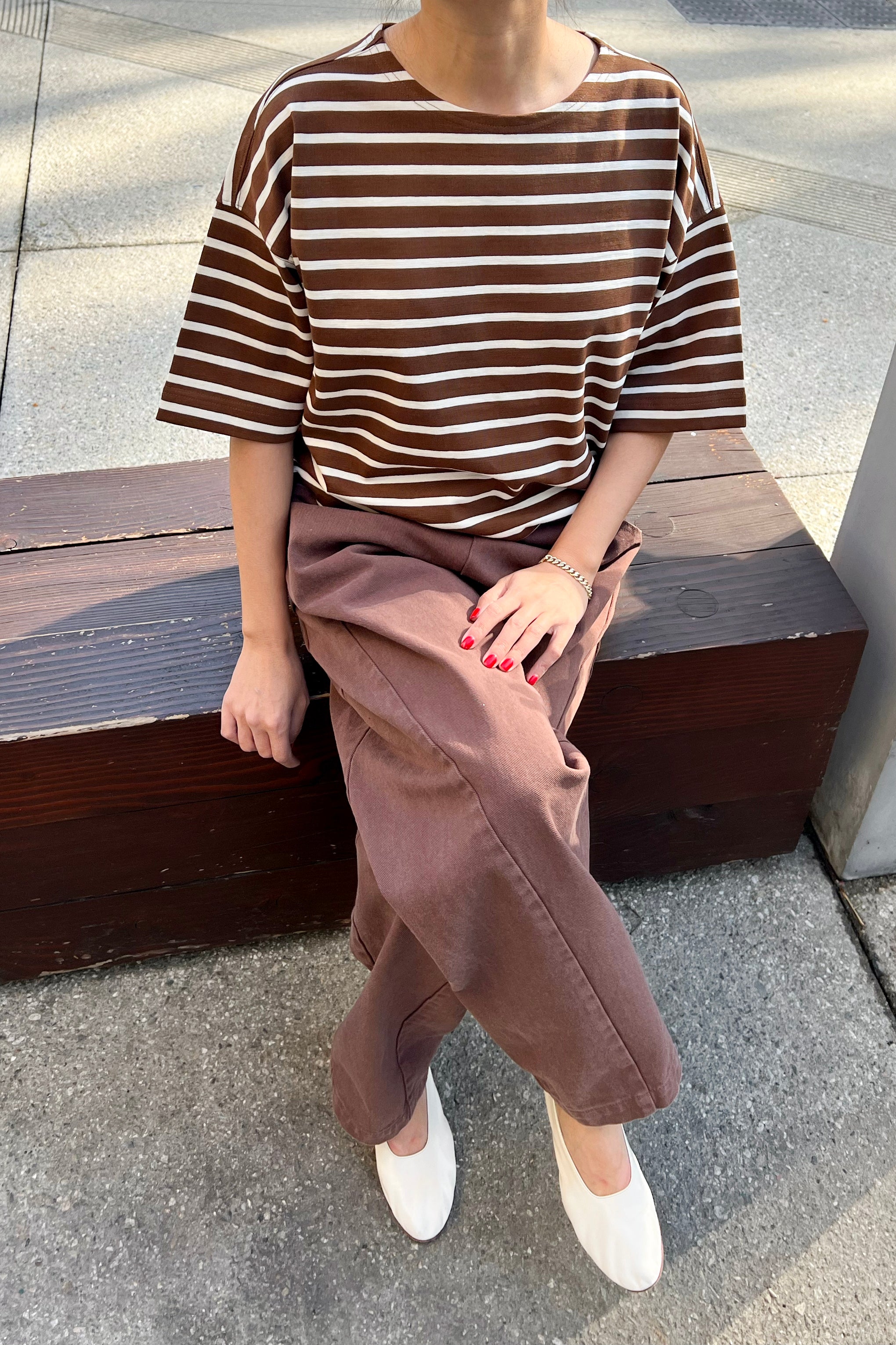 Voyage Tee - White Stripe on Coffee