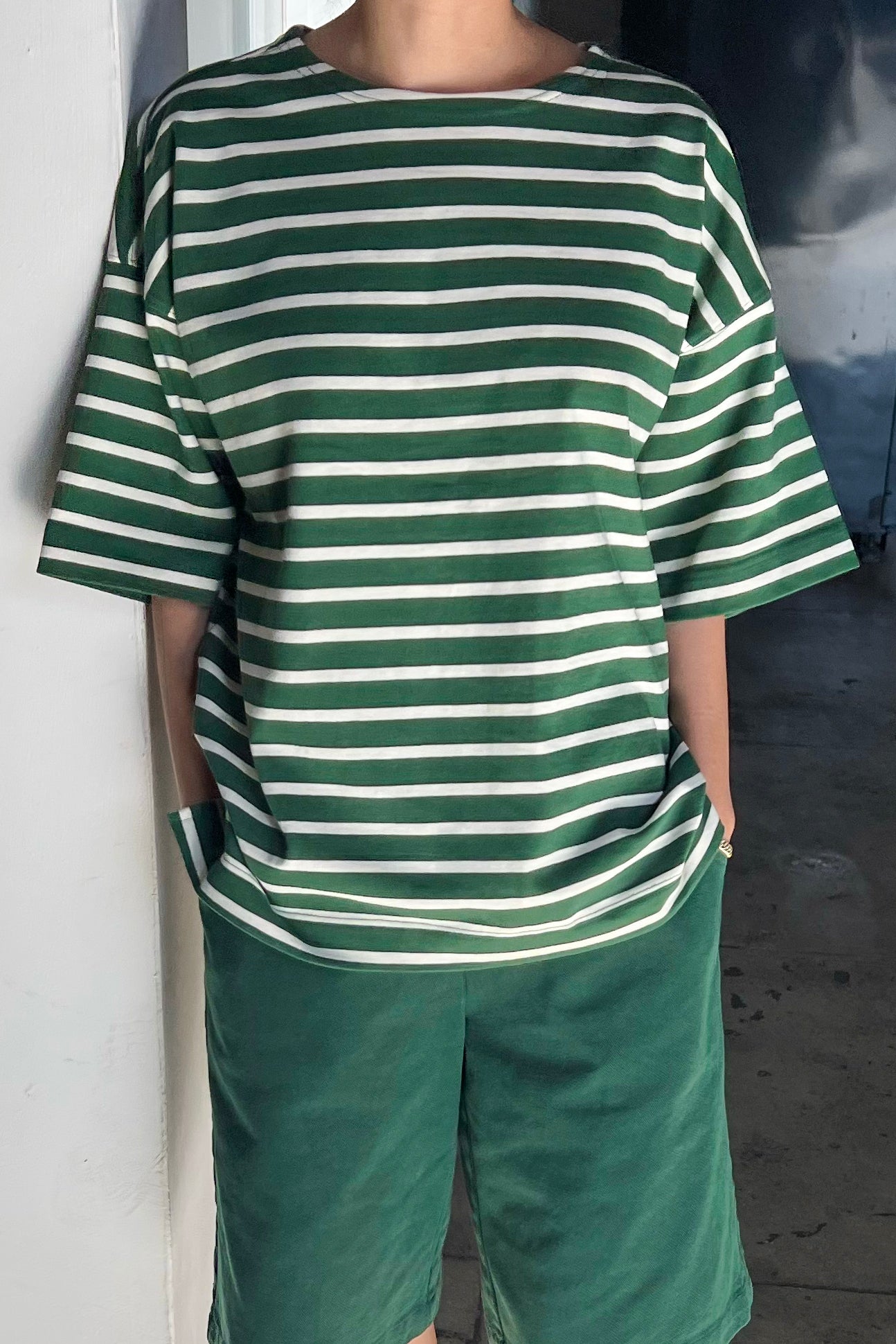 Voyage Tee - White Stripe on Pine