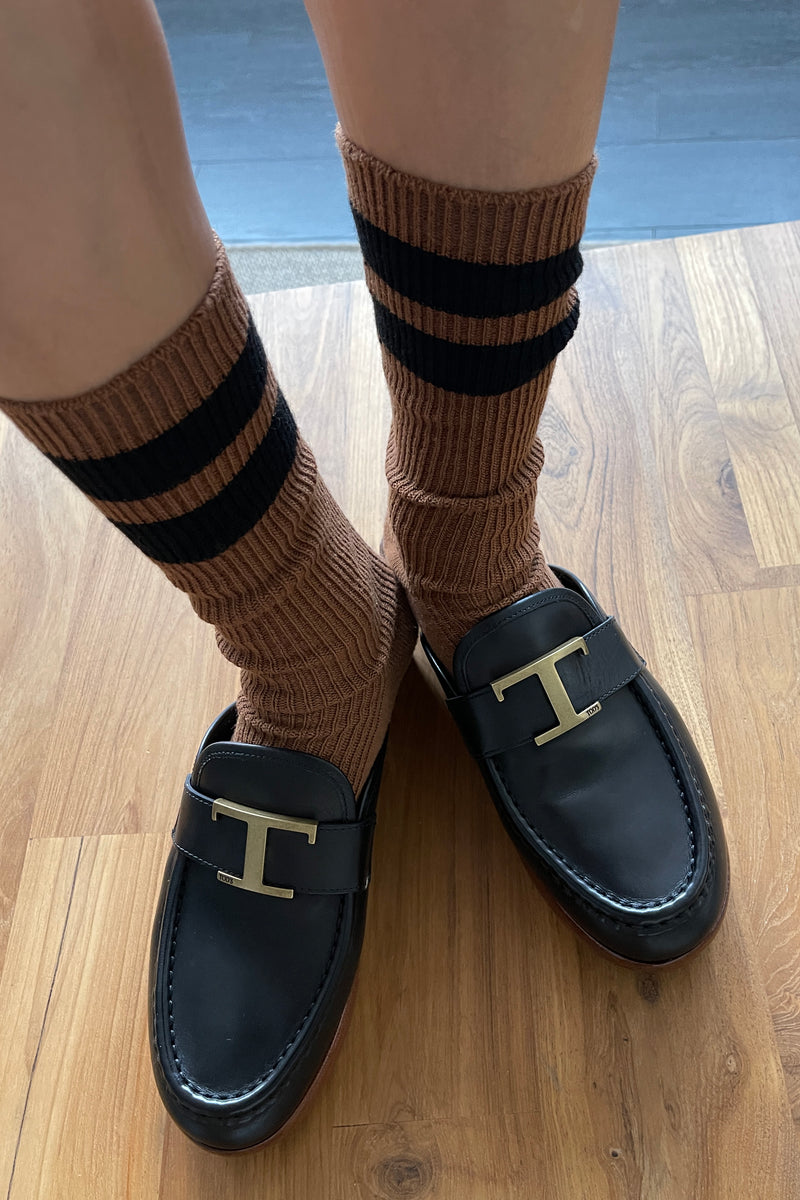Grandpa Varsity Socks - Tawny Black Stripe