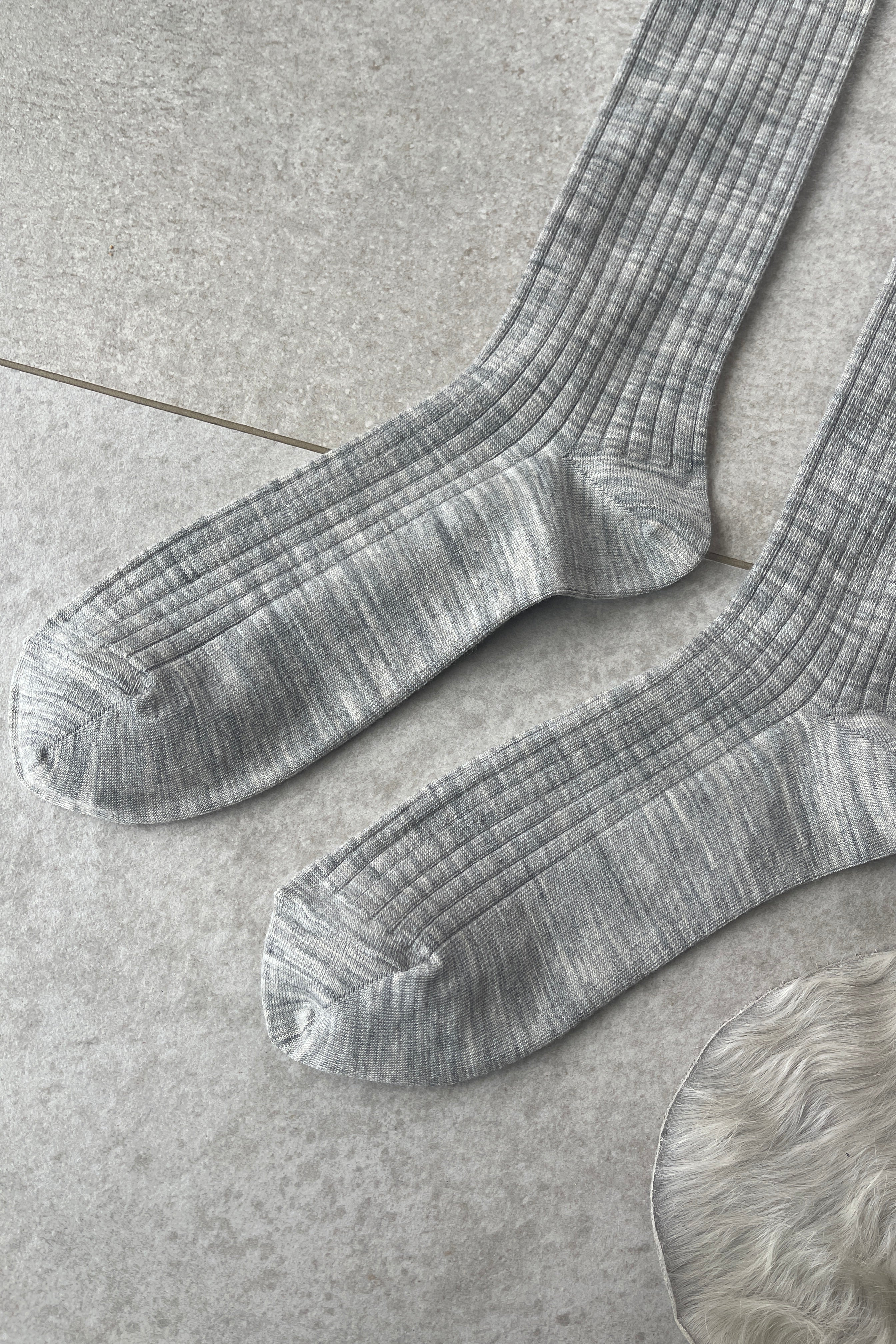 Chaussettes d'écolière (mélange de laine mérinos) - Gris Mélange