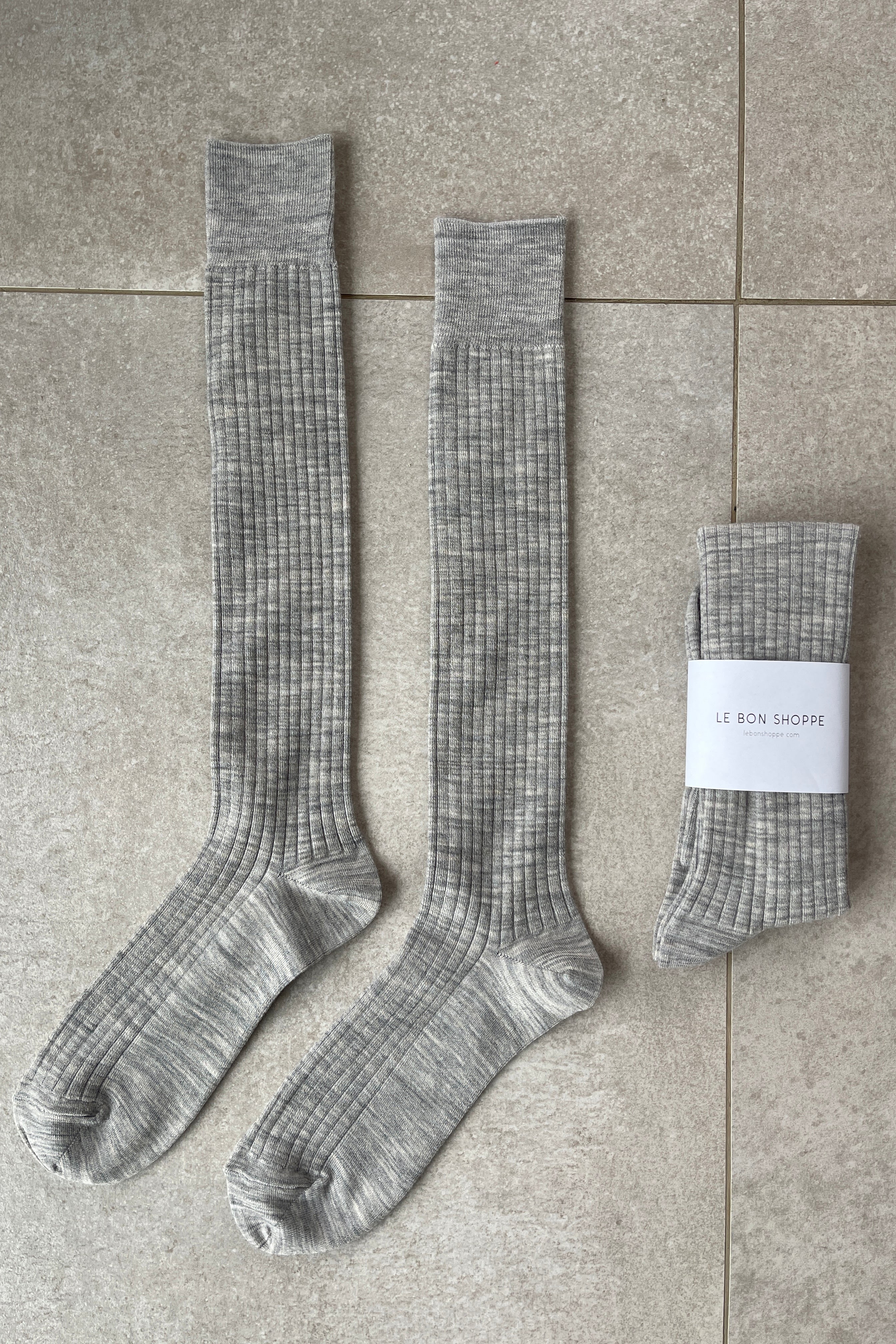 Chaussettes d'écolière (mélange de laine mérinos) - Gris Mélange