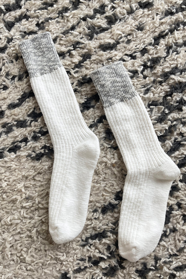 Color Block Cottage Socks - White Linen / Ht. Grey